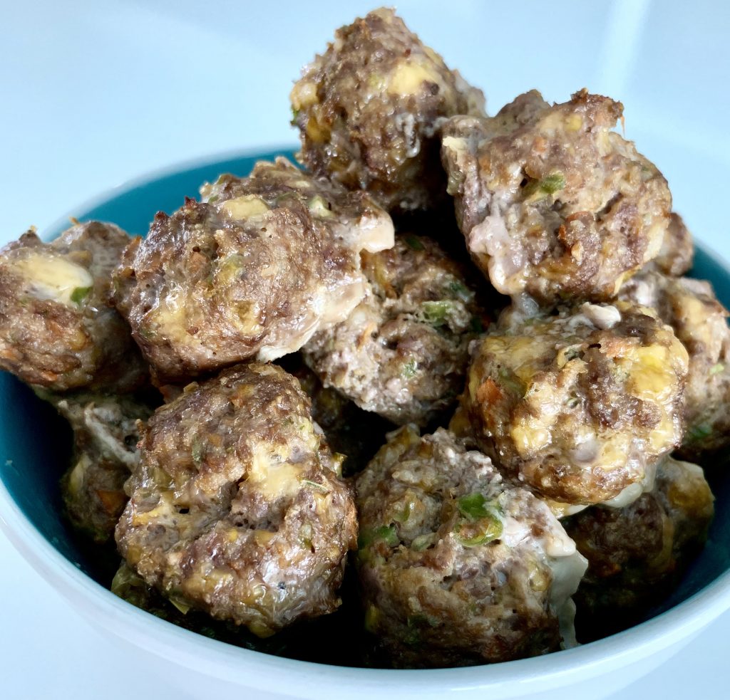 Cooked hidden veggie meatballs with finely chopped vegetables